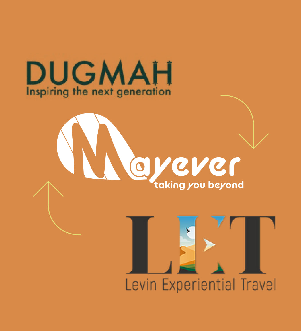 Dugmah – inspiring the next generation, with Mayever and Levin Experiential Travel logos